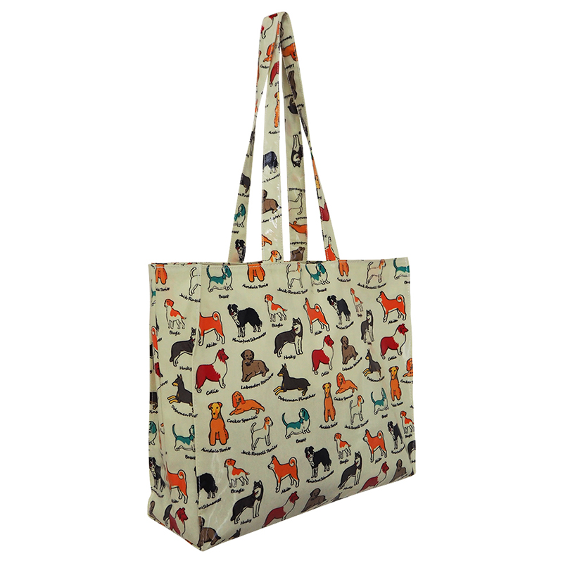 Fashion high quality shiny PVC coated cotton shopping tote bag | Oilcloth tote bag SP-PC 00001