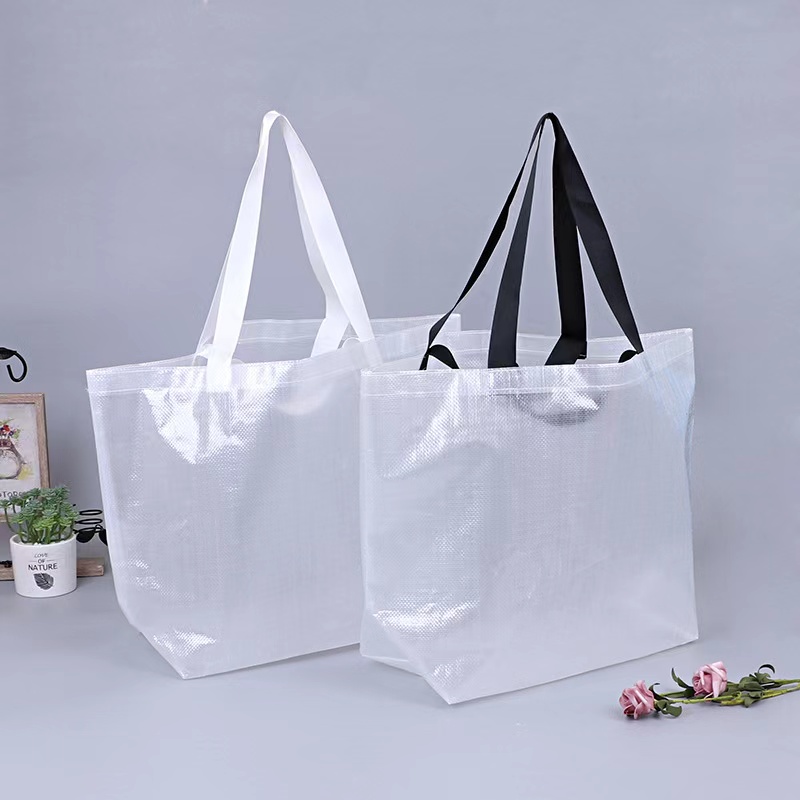 Reusable Storage Clear waterproof Pp Laminated Shopping Woven Tote Bag With Handle Logo SP-PW 00003