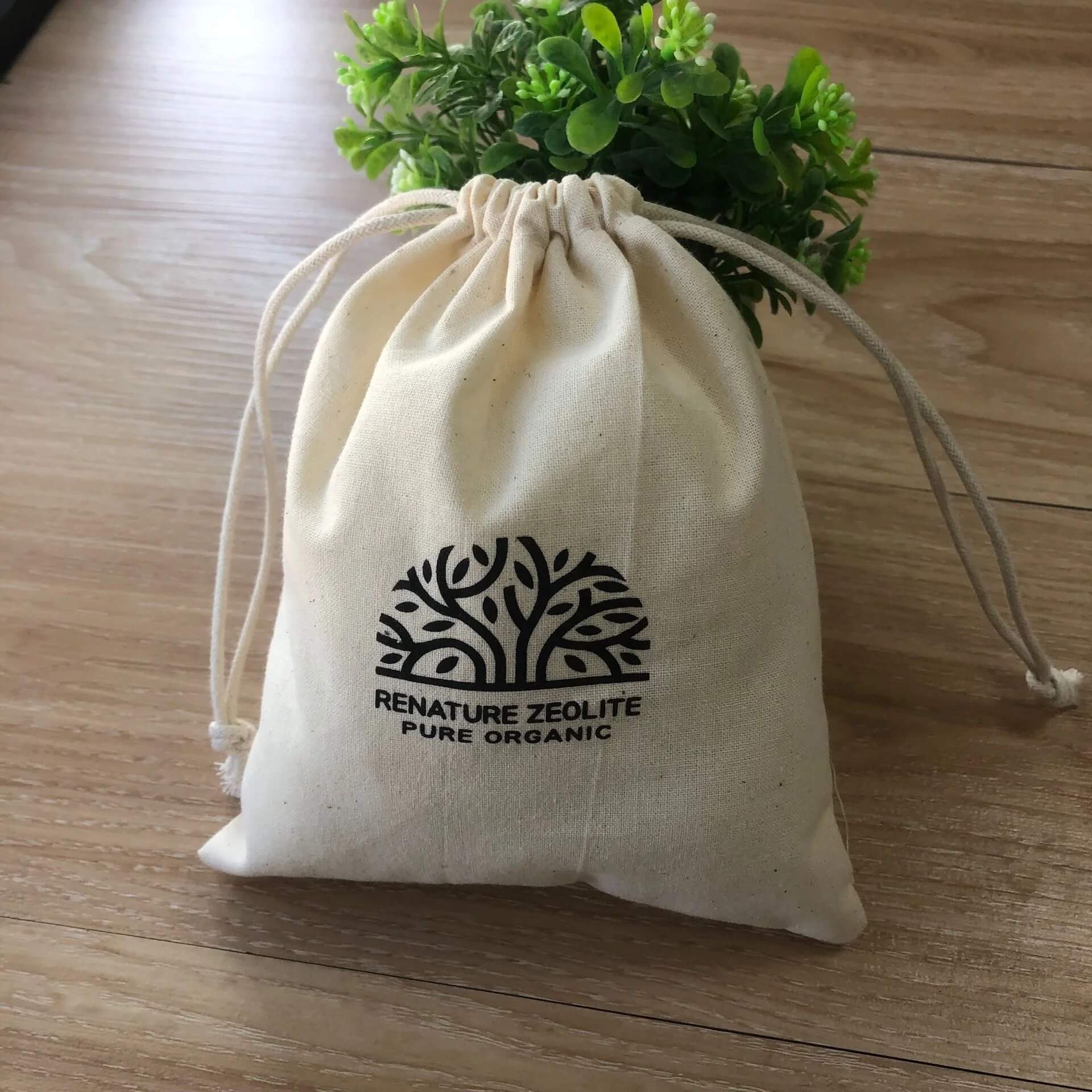 Custom Logo Natural Cotton Pouch Screen Printed Cotton Linen Grey Fabric Gift Drawstring Packaging Cosmetic Bag 10*12