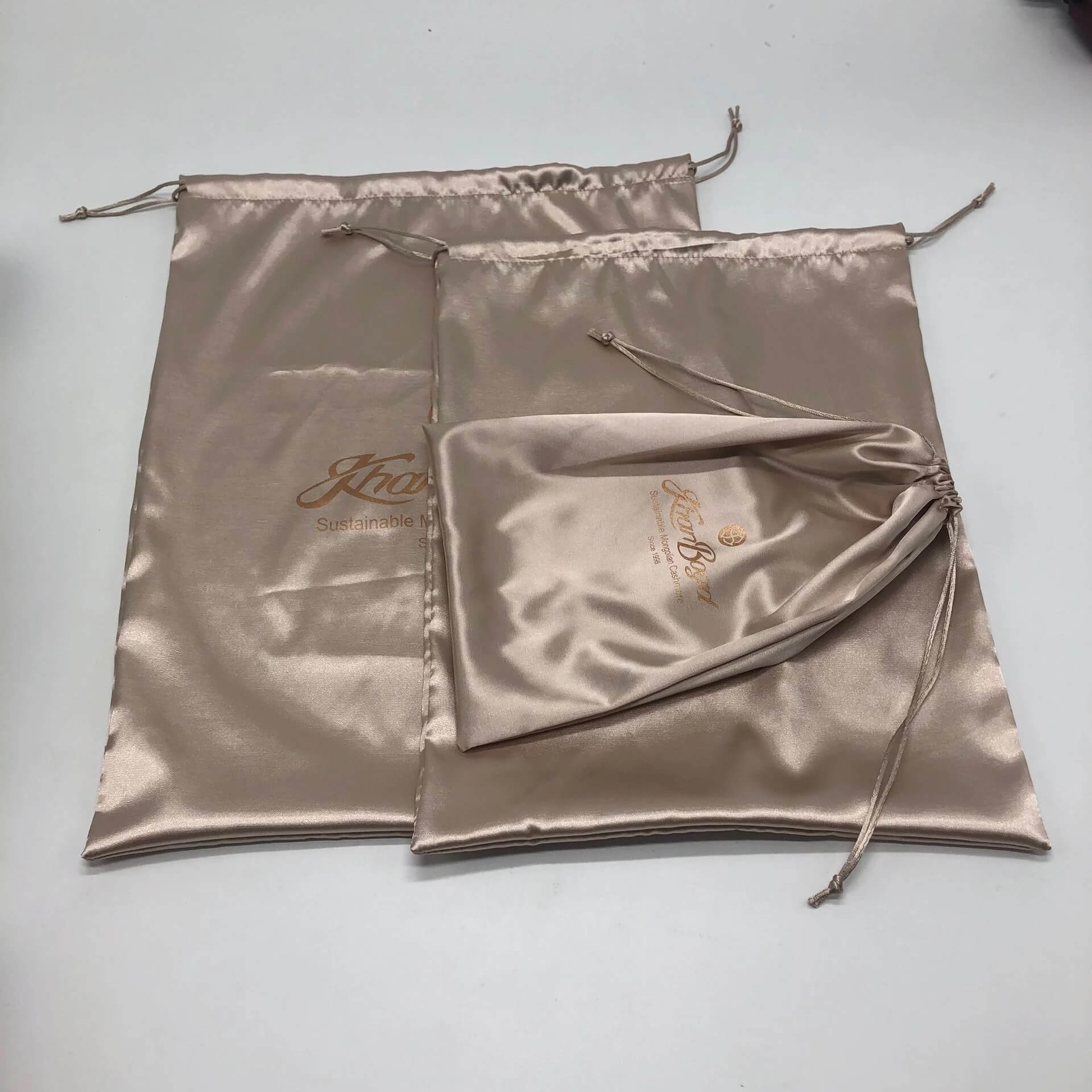 Colorful Custom Logo Printed Small Jewelry Faux Silk Packing Bag High End Drawstring Gift Silk Bag