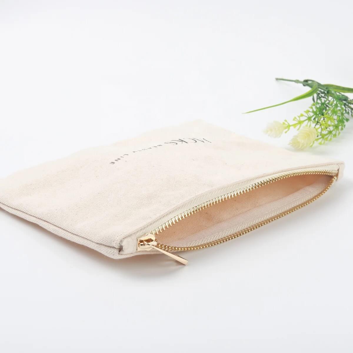 12 Oz Custom Logo Printing Canvas Zipper Travel Cosmetic Pencil Case Packing Pouch Natural Cotton Canvas Makeup Bag