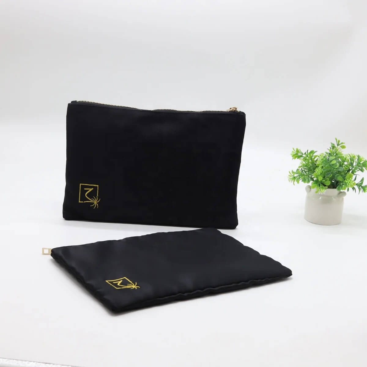 Cotton Canvas Zipper Portable Lipstick Cosmetic Bags Black Luxury Face Cream Skin Care Serum Canvas Makeup Cosmetic Pouch