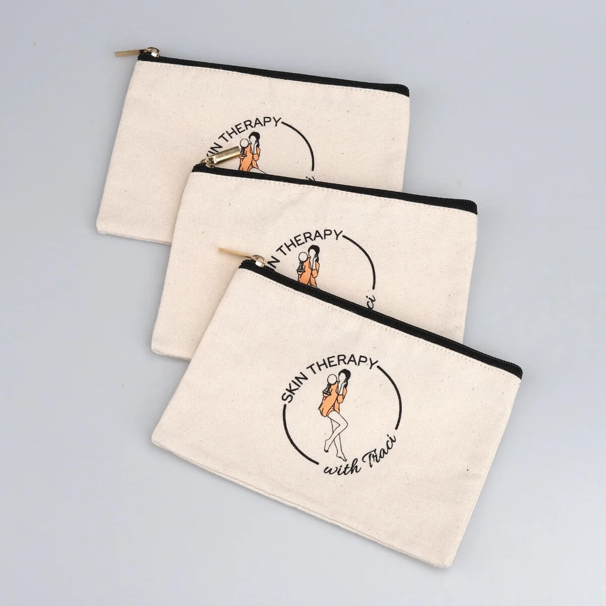 Custom Different Size Canvas Travel Cosmetic Zipper Dust Bag Recycle Girl Skincare Packaging Canvas Makeup Pouch