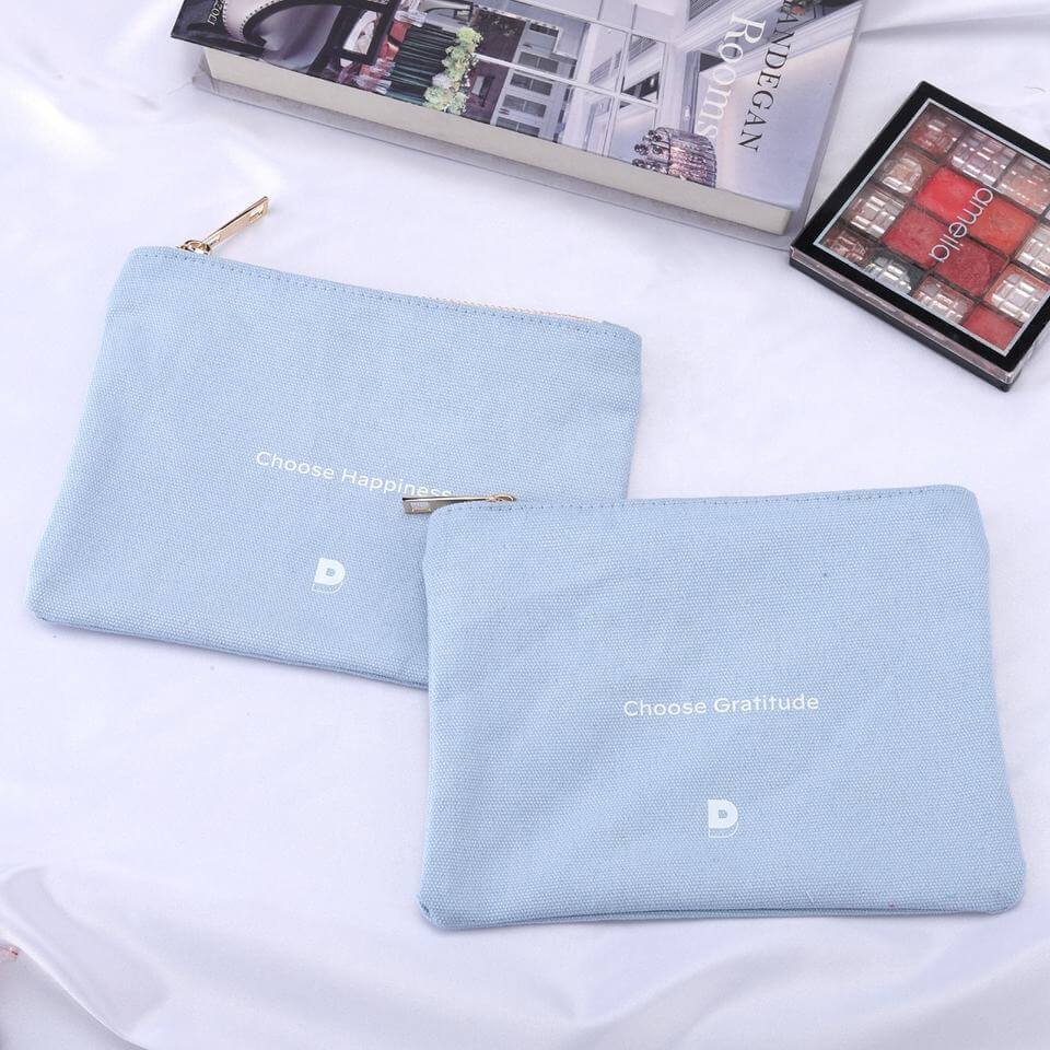 Custom Logo Eco Friendly Make Up Canvas Cotton Biodegradable Cosmetic Bag