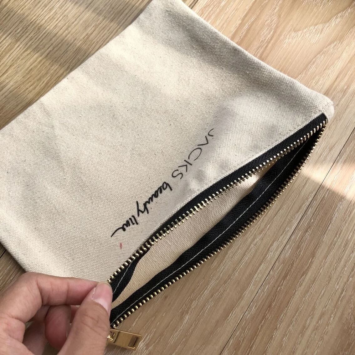 Custom Logo Printed Black Canvas Zipper Makeup Bag Packaging Organic Canvas Gift Pouch Cosmetic Bag