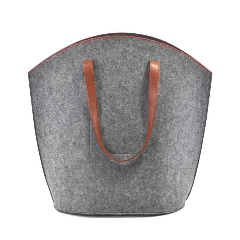 Wholesale Custom Logo Fashion Ladies Handbag Felt Carry Shopping Bag Tote Bags with Leather Handle