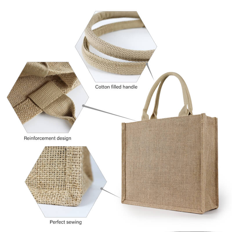 Wholesale Custom Printing Logo Eco Friendly Jute Tote Bag Recycle Foldable Jute Shopping Bag