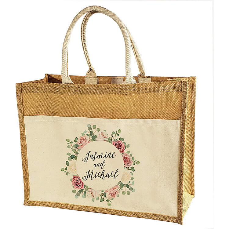 Custom Logo Eco Reusable Cloth Carrying Bags Women Beach Hand Tote Laminated Grocery Promotional Shopping Handbags Jute Bag