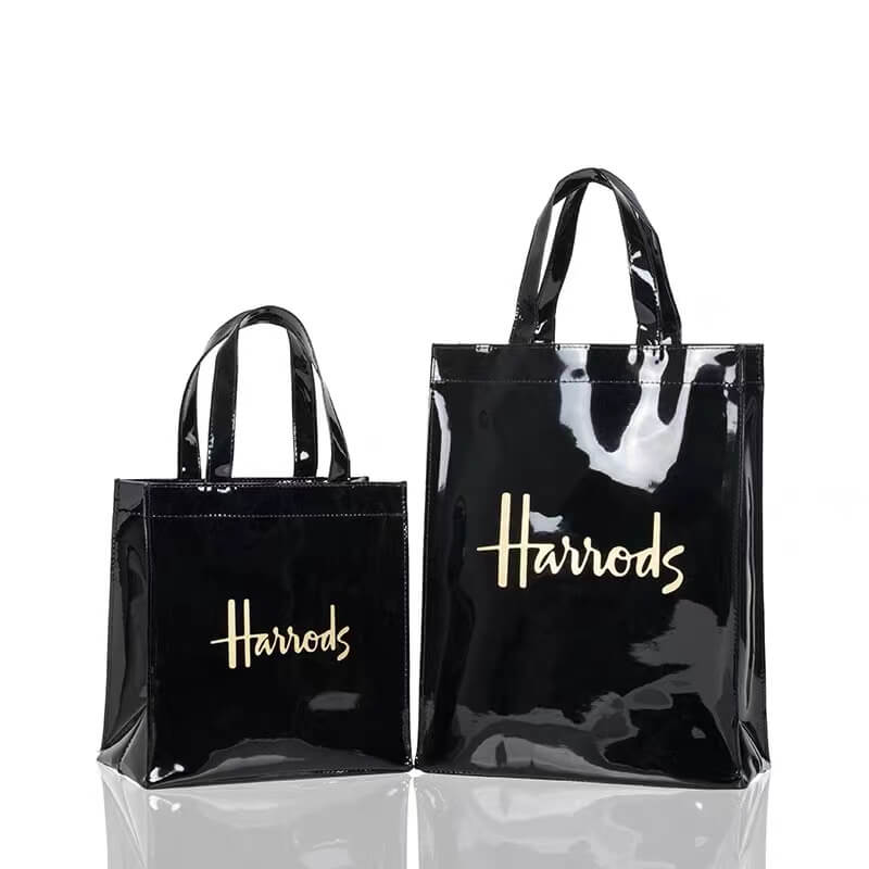 plastic shopping bags wholesale shiny black bag customize pvc zipper bag with handle