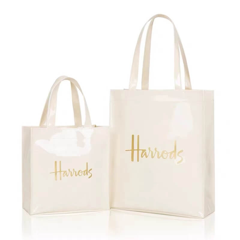 Custom high quality logos pvc shopping bags reusable bag tote fashion leather pvc plastic tote bag