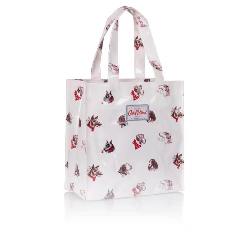 Fashion high quality shiny PVC coated medium cotton shopping tote bag | Oilcloth tote bag