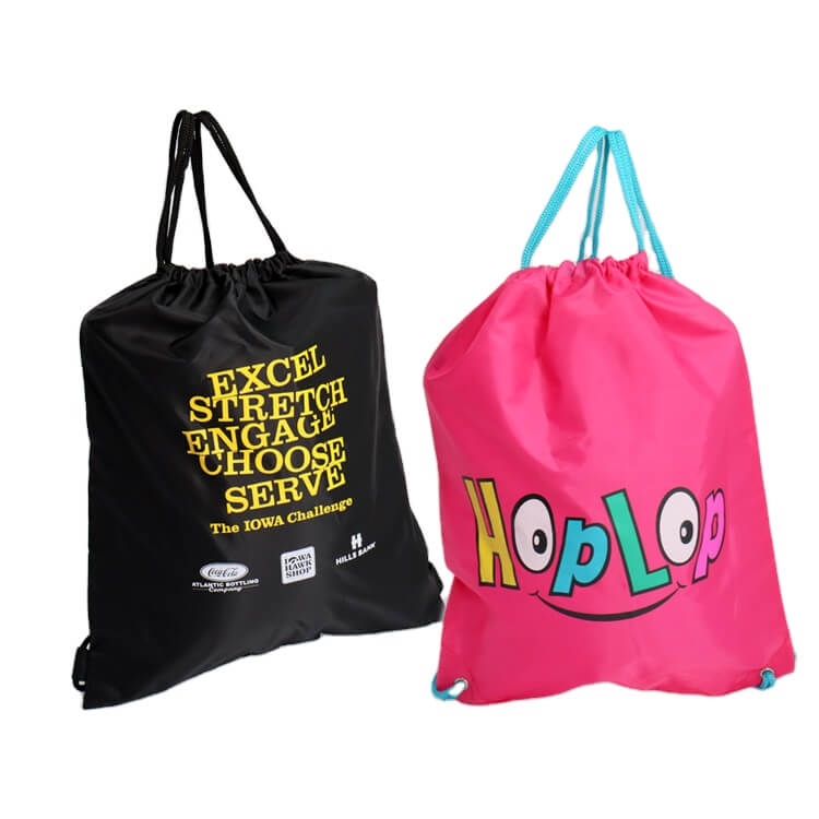 Personalized Black color 210D Rpet drawstring polyester sports bag as gift