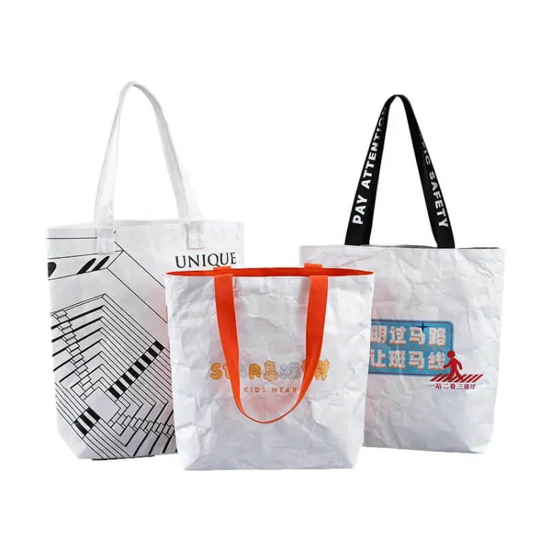 Custom Logo Waterproof Washable Brown Coated Tyvek Paper Shopping Tote Bag