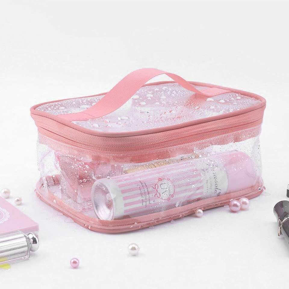 Waterproof Clear Makeup Bag Travel Pouch Toiletry Bags Transparent PVC pink Cosmetic Bag