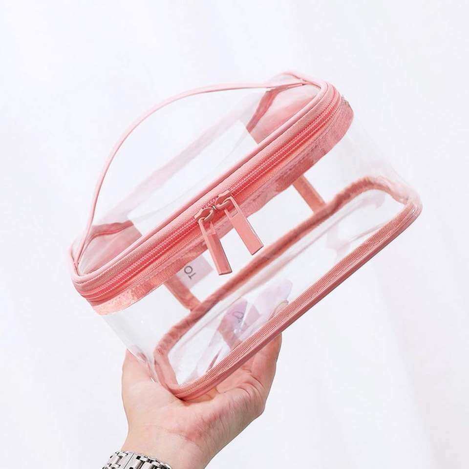 Waterproof Clear Makeup Bag Travel Pouch Toiletry Bags Transparent PVC pink Cosmetic Bag