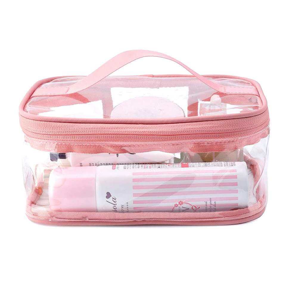 Waterproof Clear Makeup Bag Travel Pouch Toiletry Bags Transparent PVC pink Cosmetic Bag