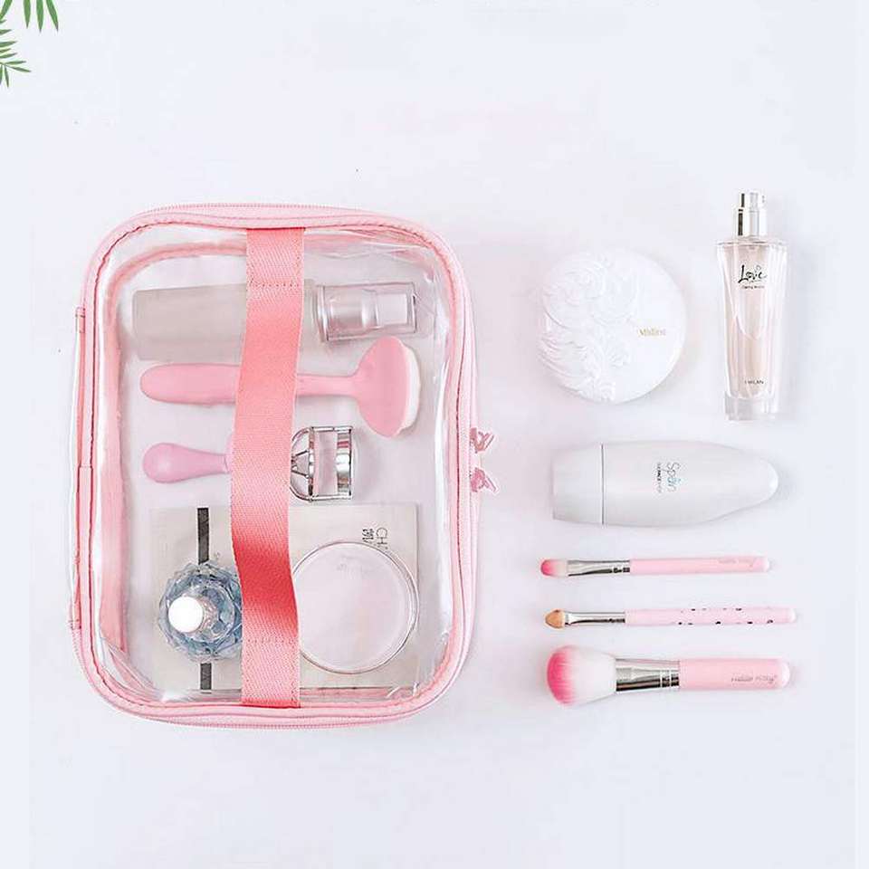 Waterproof Clear Makeup Bag Travel Pouch Toiletry Bags Transparent PVC pink Cosmetic Bag