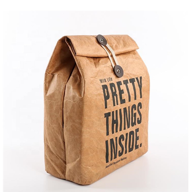 Eco brown tyvek paper cooler insulated waterproof kraft dupont paper thermal cooler bag with zipper