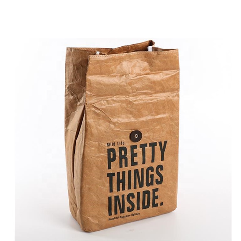 Eco brown tyvek paper cooler insulated waterproof kraft dupont paper thermal cooler bag with zipper