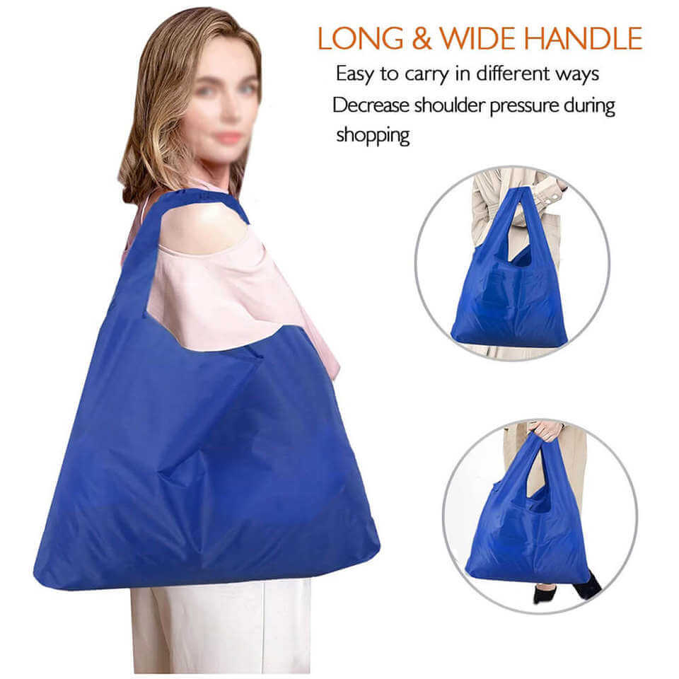 RPET Eco Friendly Reusable Grocery Bags Foldable Ripstop 210D Polyester Shopping Bags Collapsible Durable Shopping Tote Bags