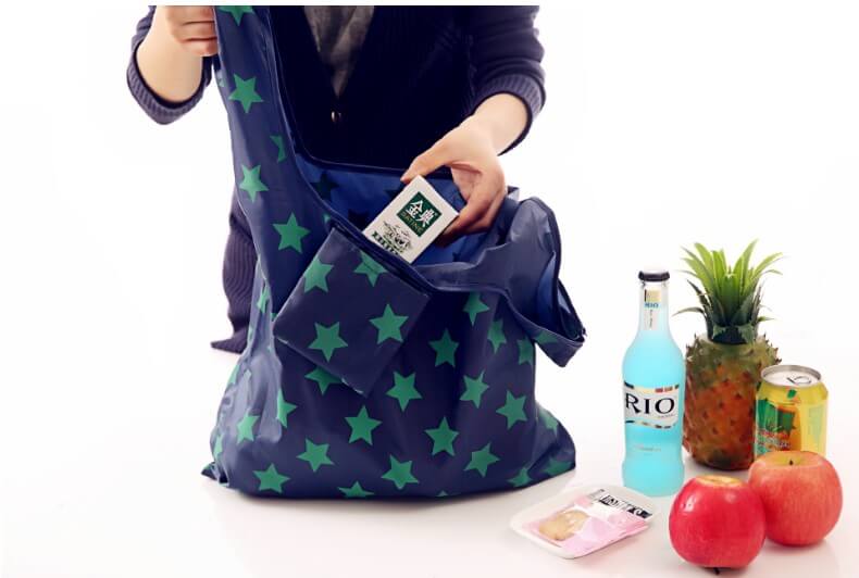 Custom Logo Big Supermarket Foldable Shopping polyester bag into Pouch Eco Friendly Rpet Tote Reusable Grocery Bags